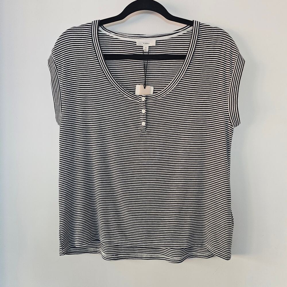 NEW a loves a Women's Navy White Stripe Shirt Sz XS Navy White Nautical